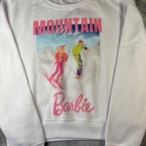 Barbie Mountain Club Sweatshirt White Graphic Print Pullover Crew‎ Neck